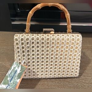 Tommy Bahama Natural Gold Shimmer Small Satchel Crossbody Bag NWT